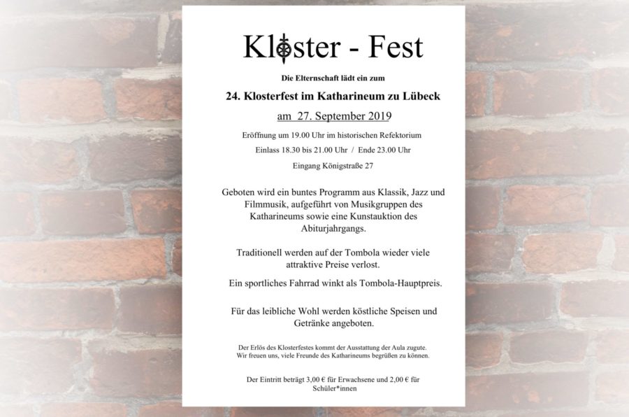 Einladung zum Klosterfest am 27. September 2019